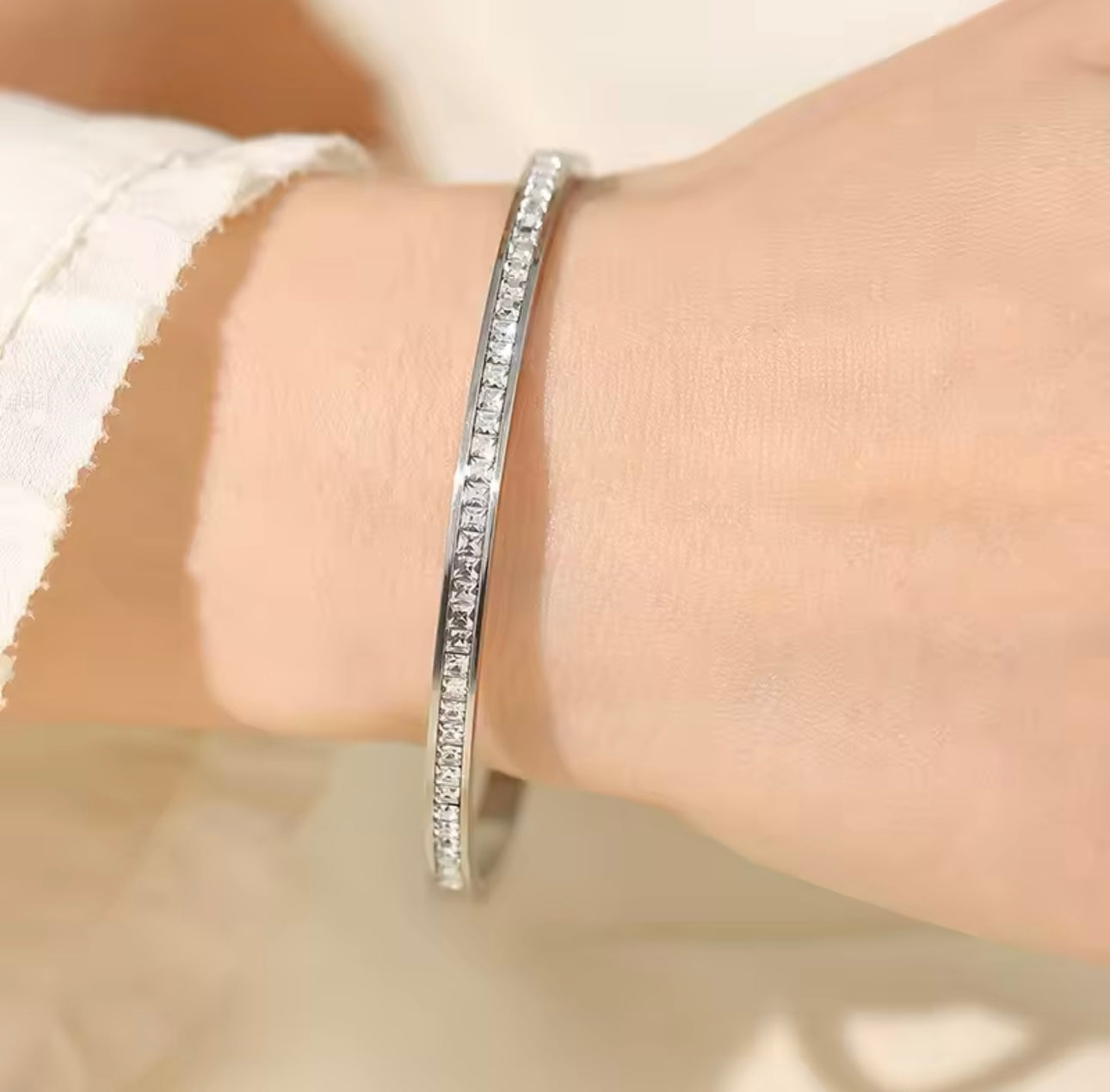 Calla Stainless Steel Rhinestone Bangle