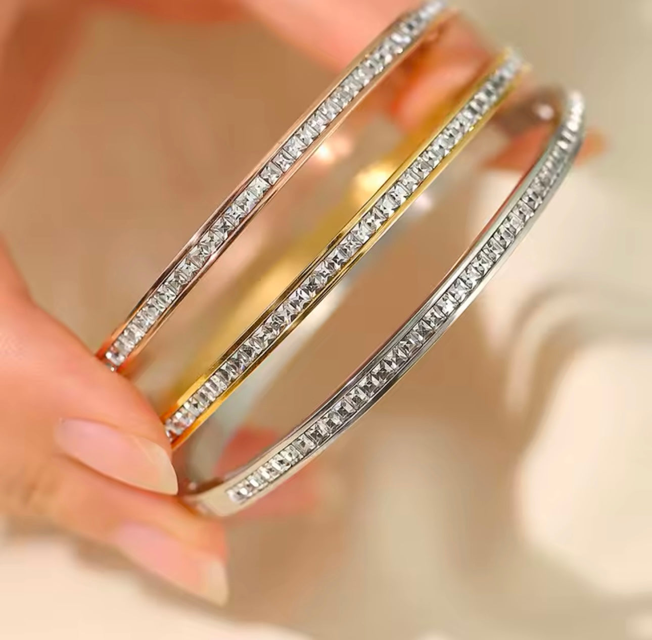 Calla Stainless Steel Rhinestone Bangle