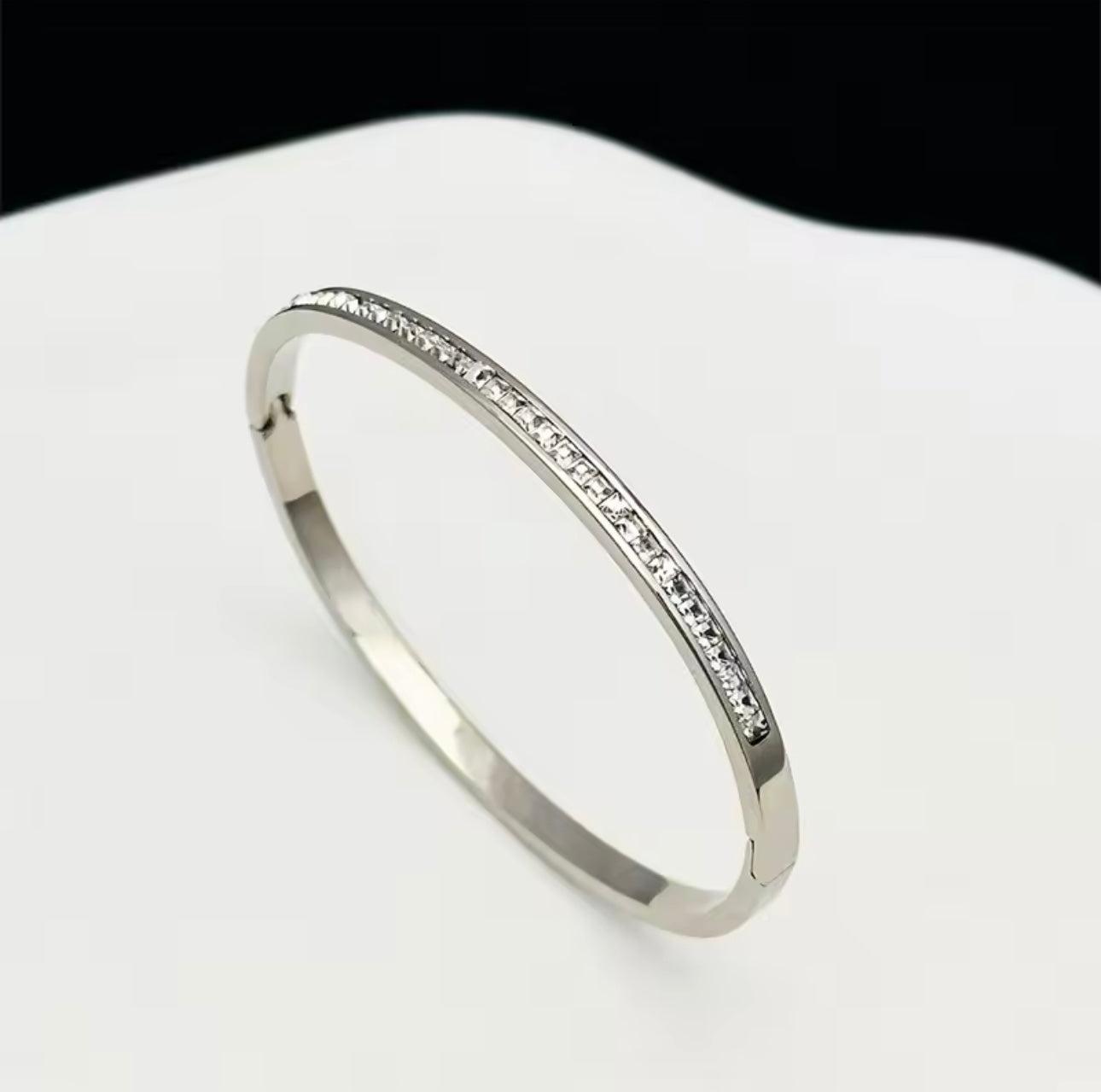 Calla Stainless Steel Rhinestone Bangle