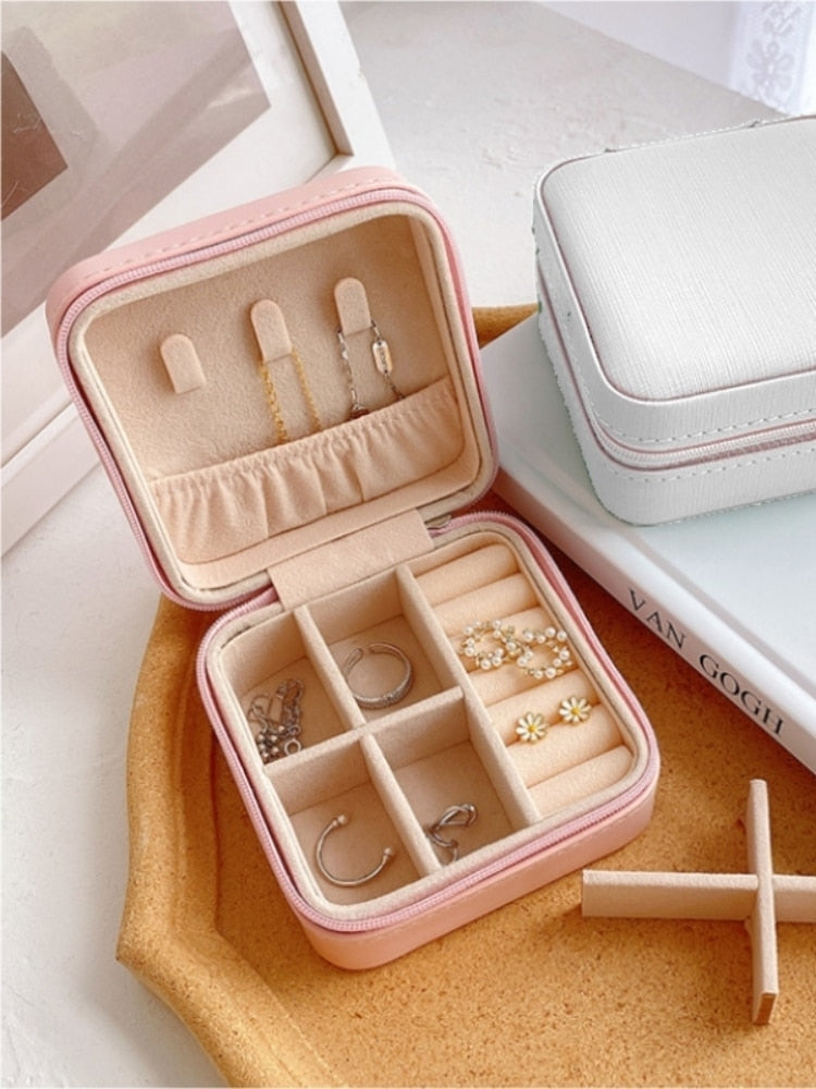 Portable Double Storage Jewellery Box - Pink Leather