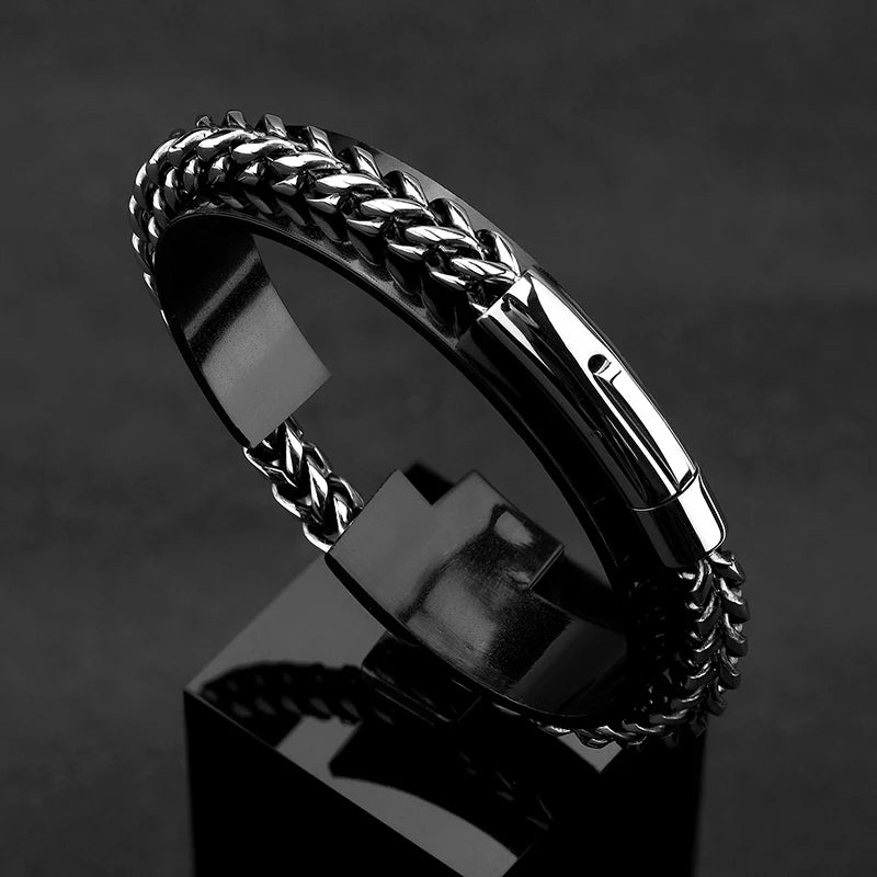 Wolf Men's Stainless Steel Magnet Bracelet - Silver