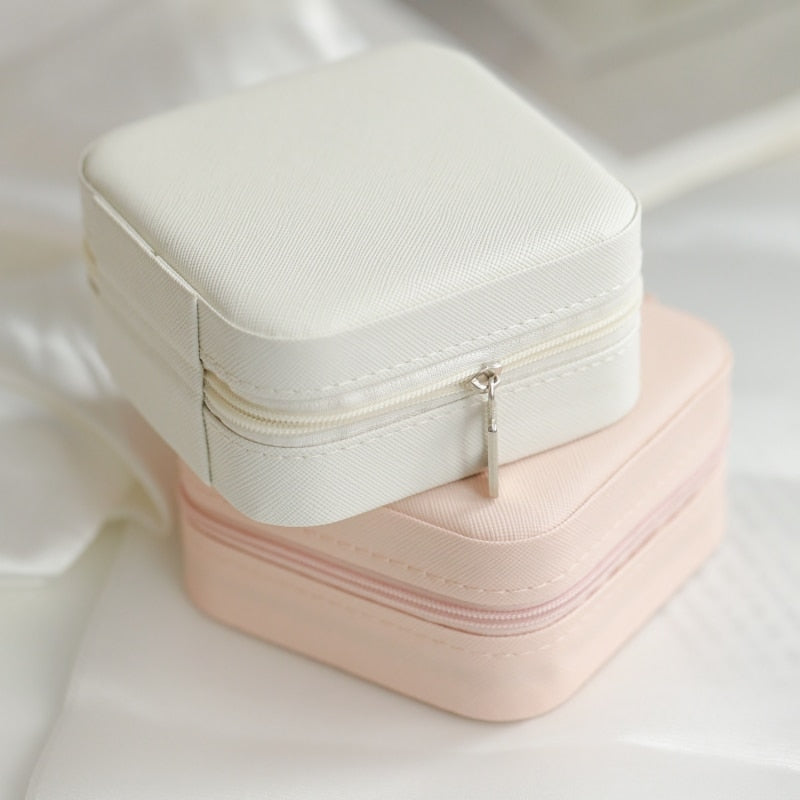 Portable Double Storage Jewellery Box - White Leather
