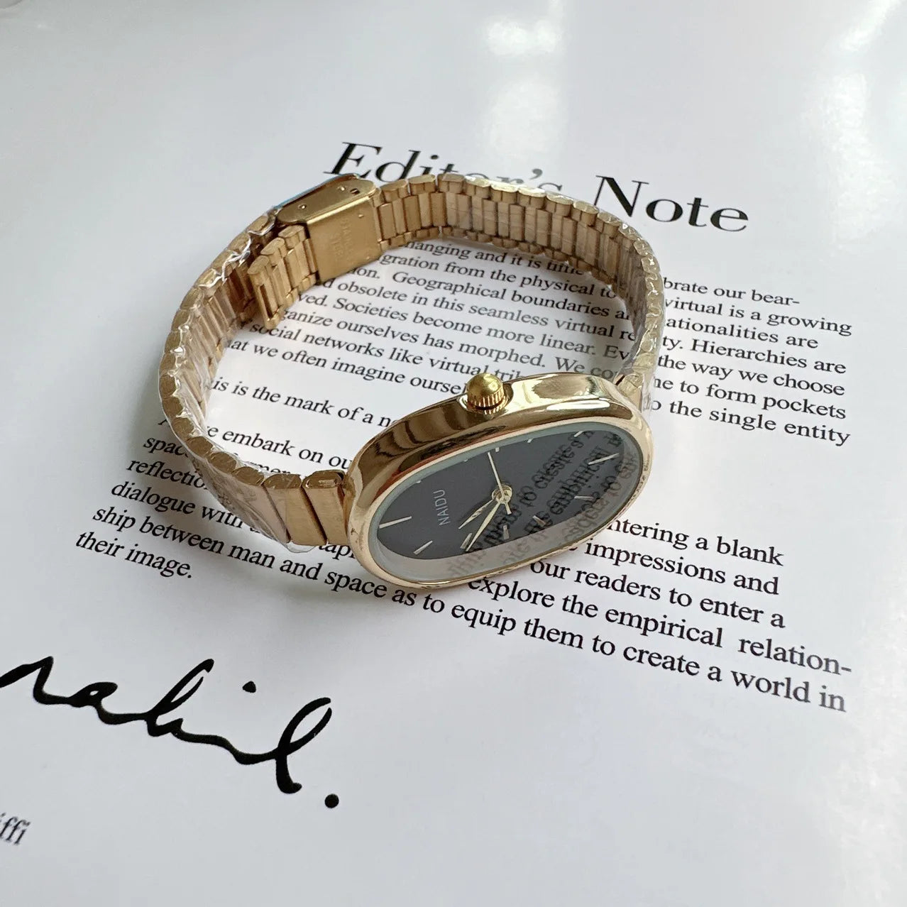 Calla Quartz Stainless Steel Oval Wristwatch - Gold Black