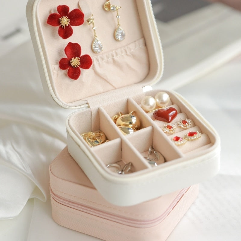 Portable Double Storage Jewellery Box - White Leather
