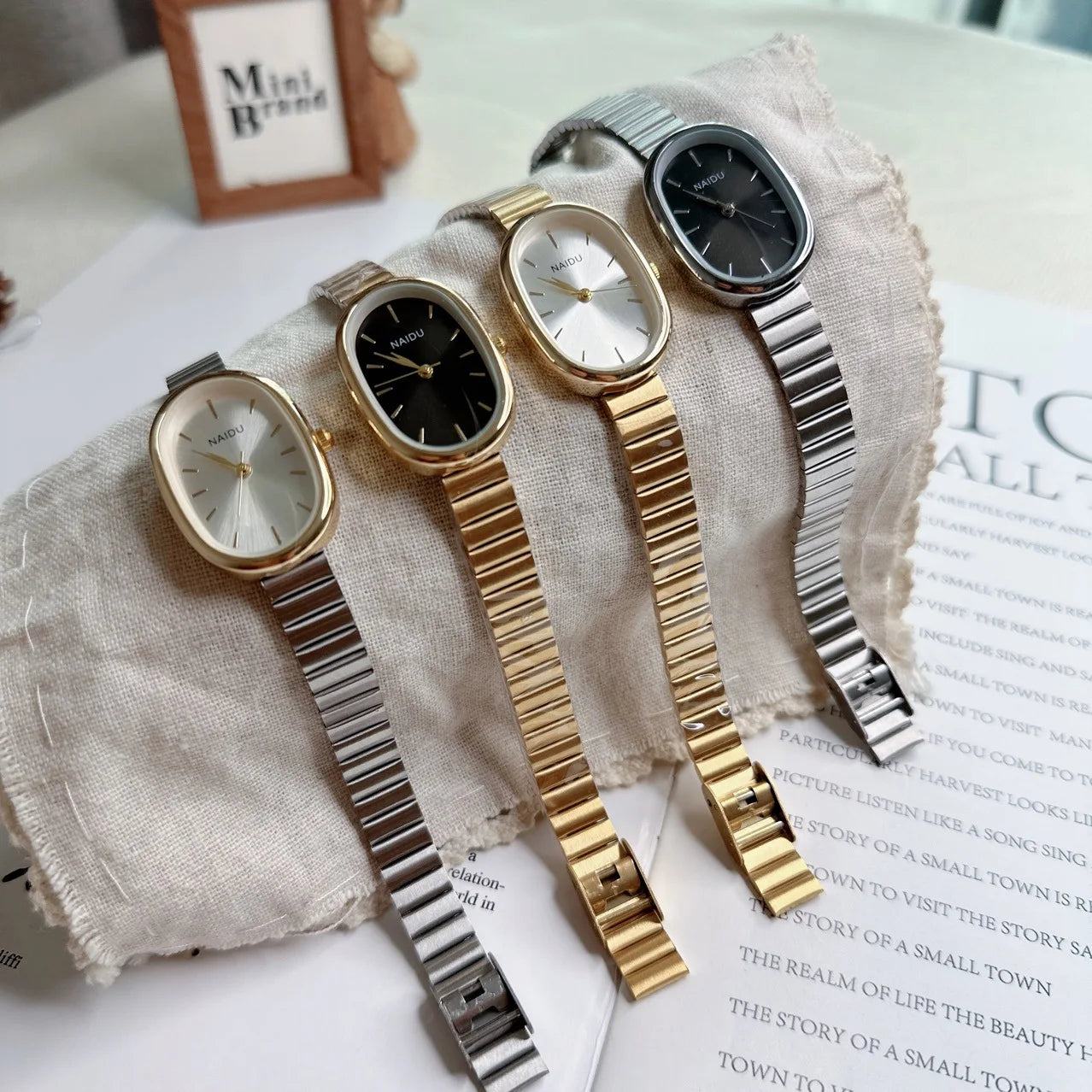 Calla Quartz Stainless Steel Oval Wristwatch - Gold Black