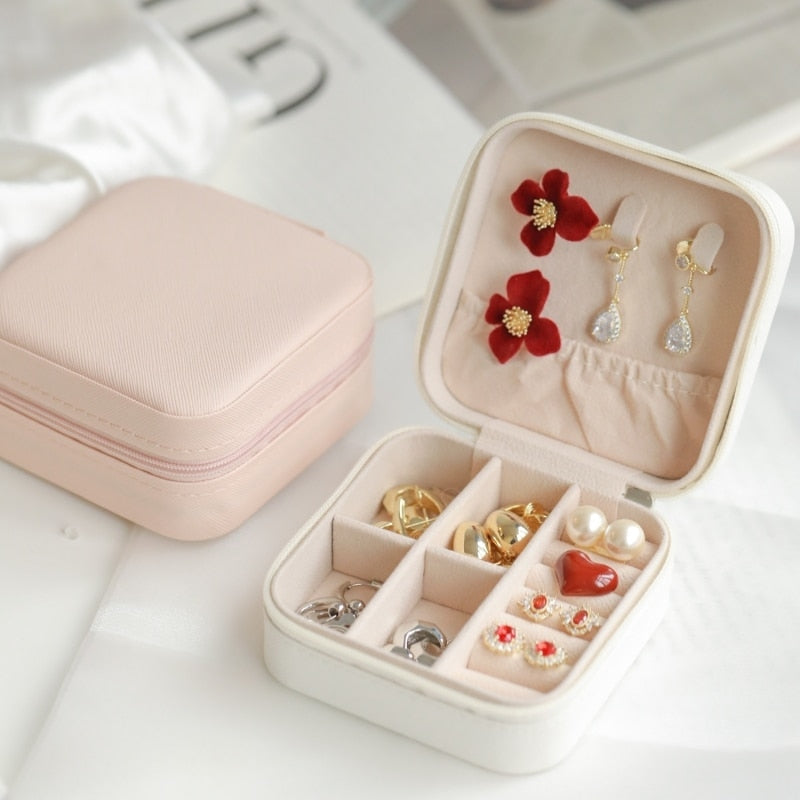Portable Double Storage Jewellery Box - White Leather