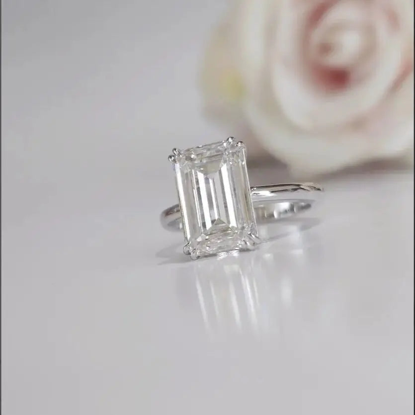 5.0 Carat Lab Diamond Emerald Cut Ring in 14K White Gold