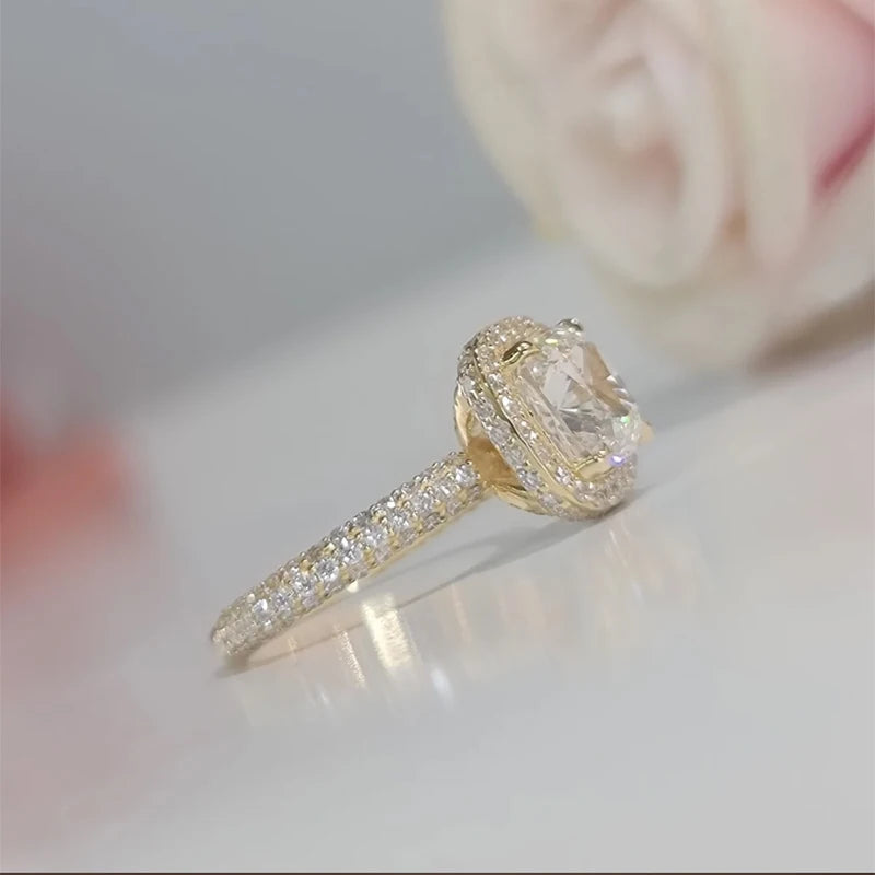 3.0 Carat Lab Diamond Cushion Halo Ring in 14K Yellow Gold