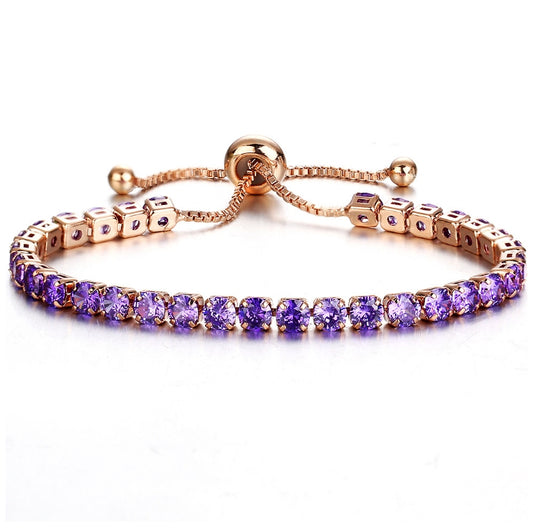 Cubic 4mm Crystal Bracelet - Gold Purple