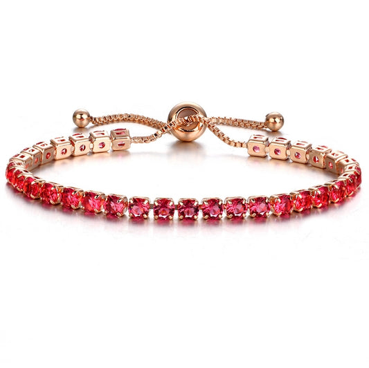 Cubic 4mm Crystal Bracelet - Gold Red