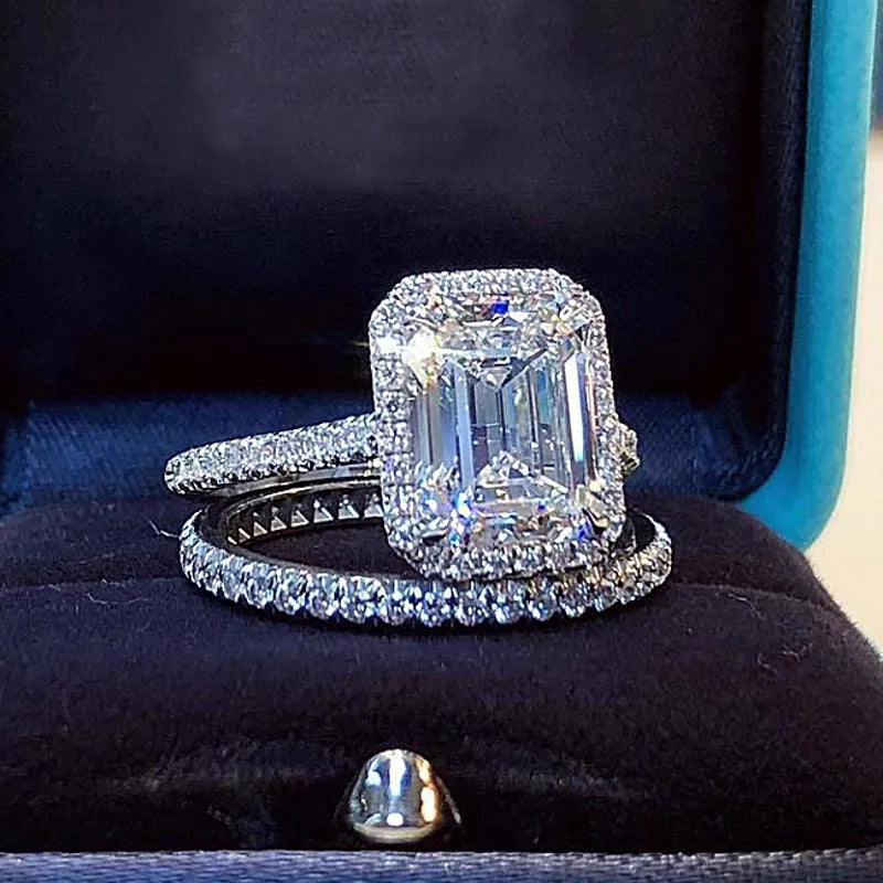 1.94 Carat Diamond Emerald Cut Halo Ring in 14K White Gold