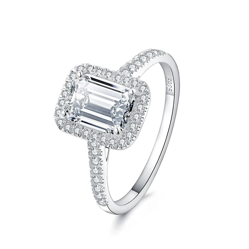 1.94 Carat Diamond Emerald Cut Halo Ring in 14K White Gold