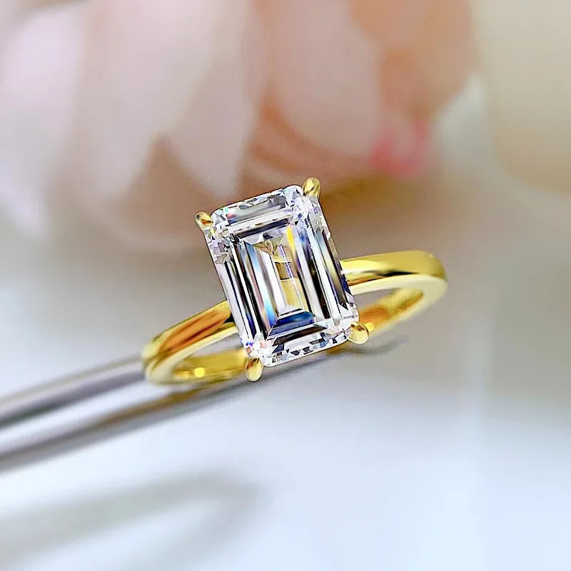 1.0 Carat Lab Diamond Emerald Cut Ring Gold Plated