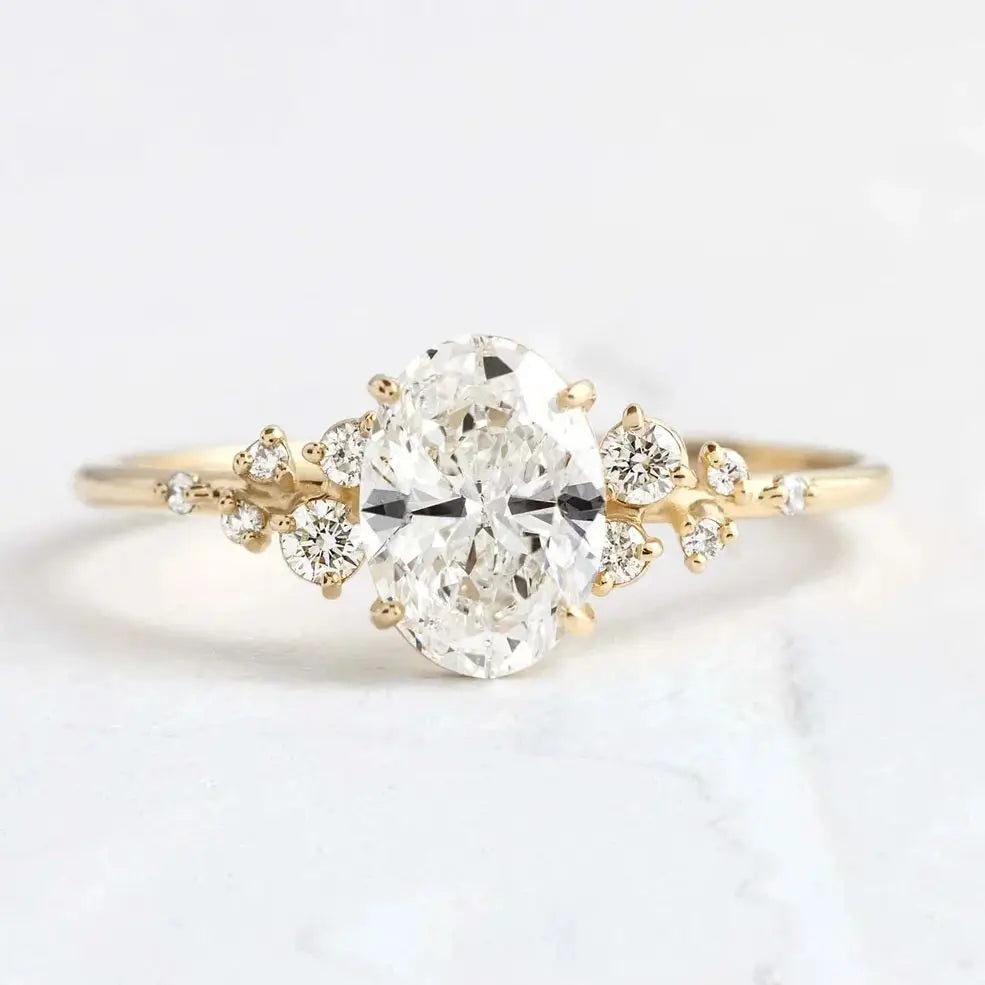 2CT Lab Diamond Oval Cut Ring Gold Plated