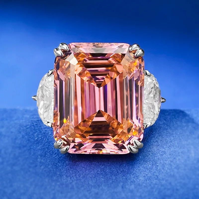 4.06 Carat Asscher Cut Diamond Ring in 18K White Pink