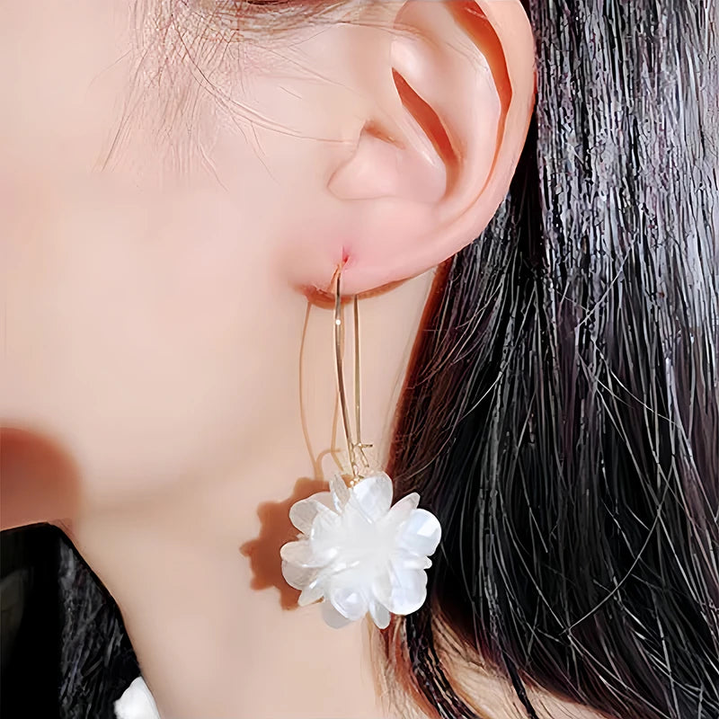 White Flower Drop Earrings