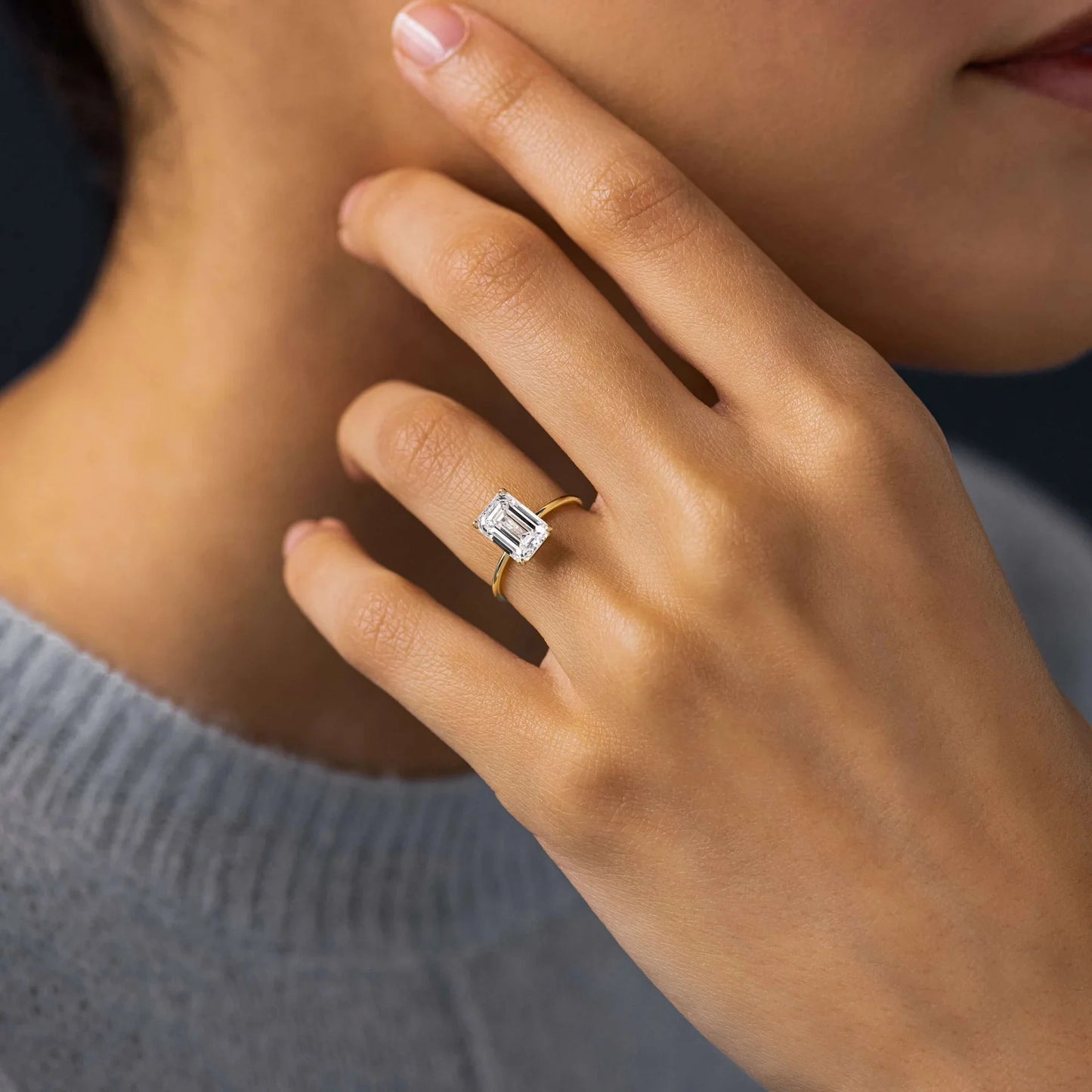 2CT Lab Diamond Emerald Cut Ring Gold Plated