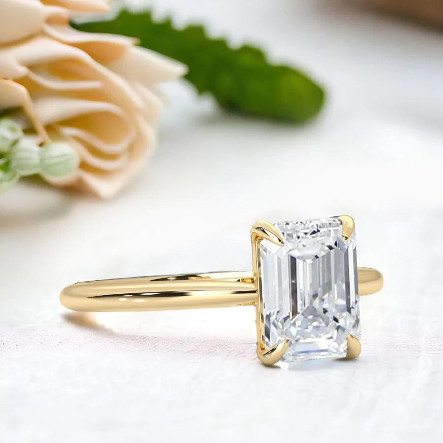 1.0 Carat Lab Diamond Emerald Cut Ring Gold Plated