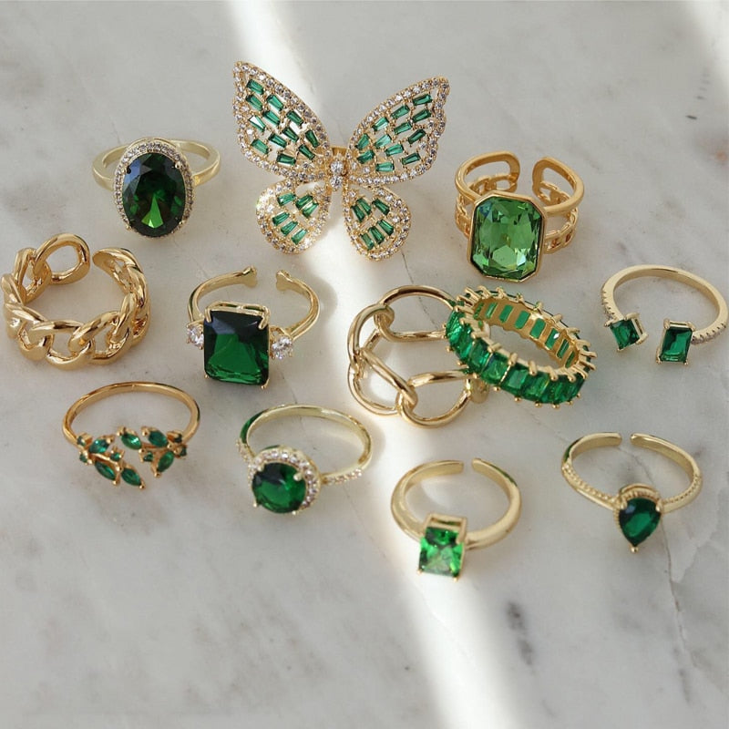 Gabby Green Ring Adjustable - Gold