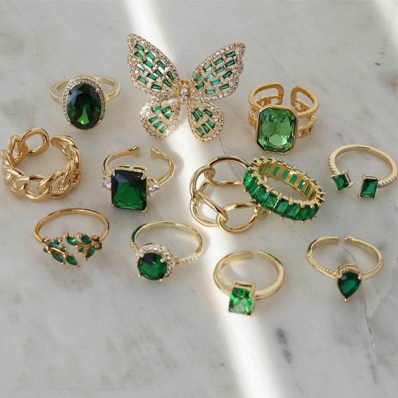 Gwen Green Ring Adjustable - Gold