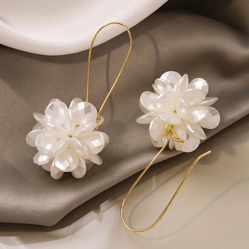 White Flower Drop Earrings