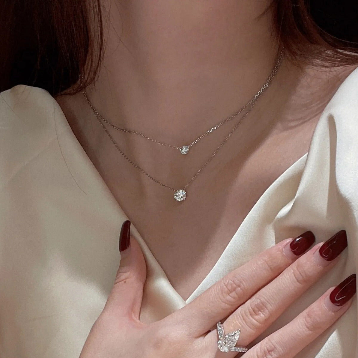 Muse Round Diamond Necklace - Silver