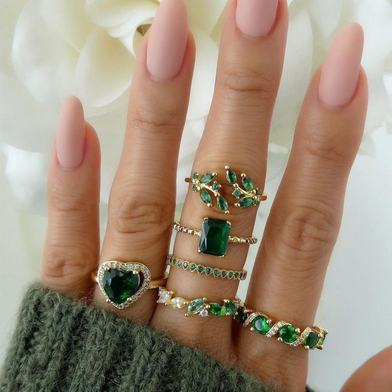 Gemma Green Ring Adjustable - Gold