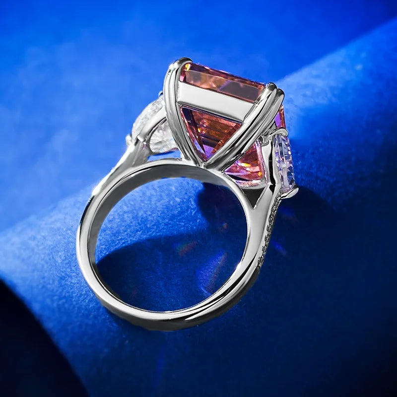 4.06 Carat Asscher Cut Diamond Ring in 18K White Pink