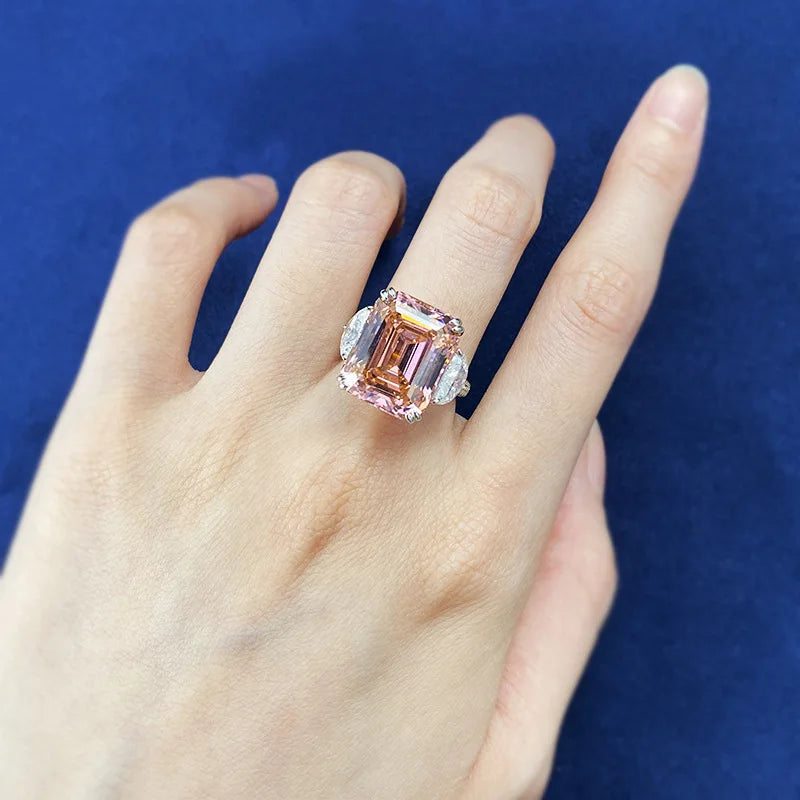 4.06 Carat Asscher Cut Diamond Ring in 18K White Pink