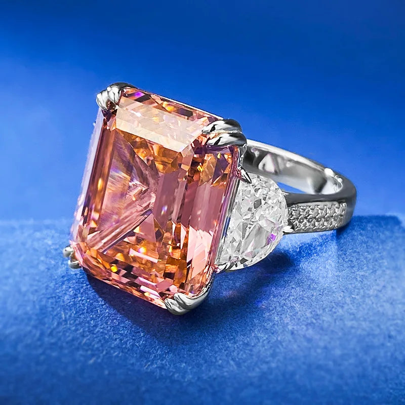 4.06 Carat Asscher Cut Diamond Ring in 18K White Pink