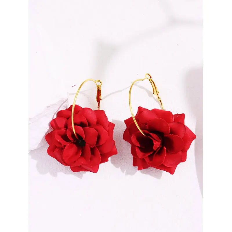 Flower Hoops Gold Red