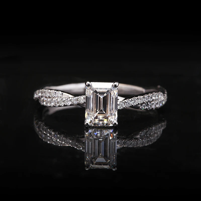 1.0 Carat Lab Diamond Emerald Cut Ring in 14K White Gold