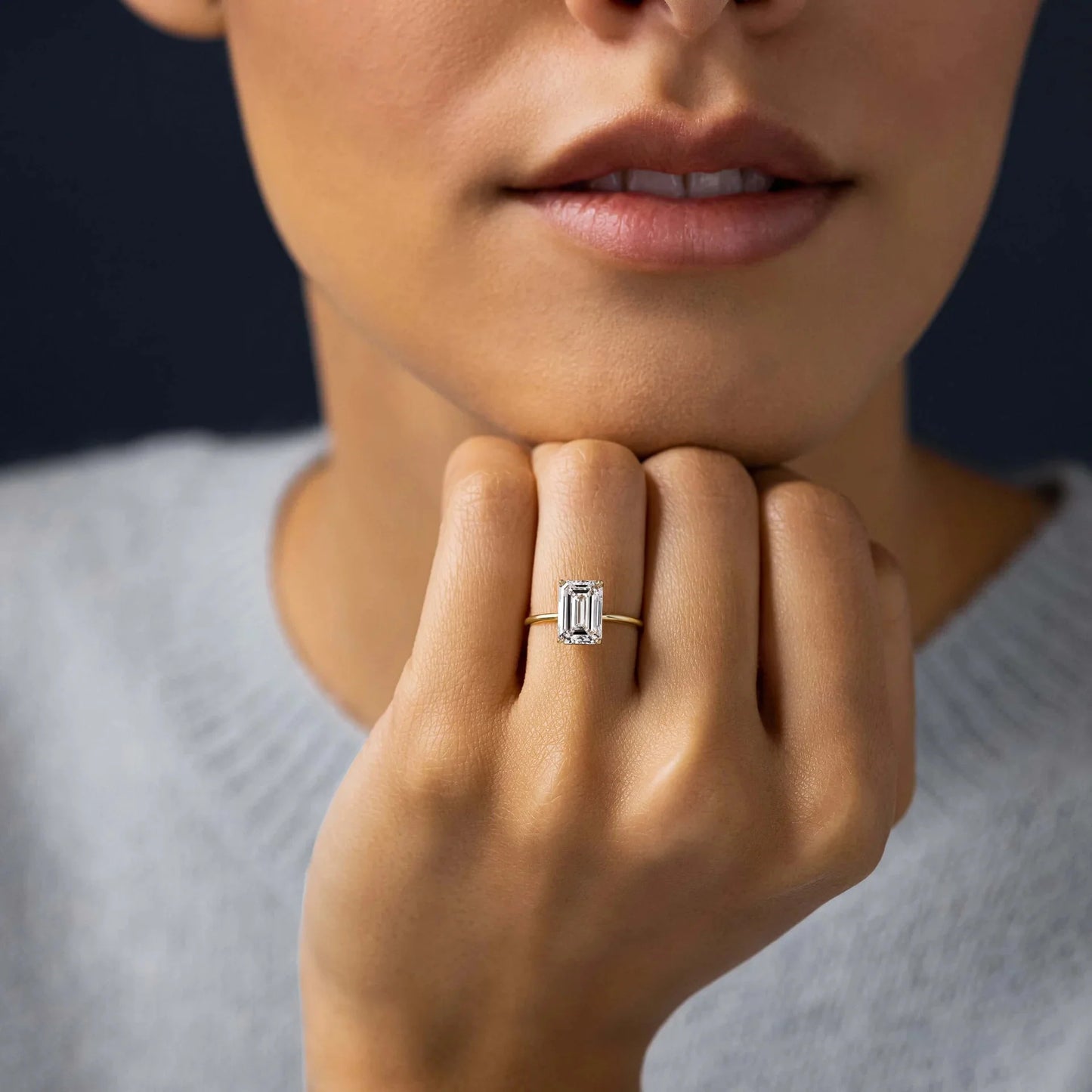 3CT Lab Diamond Emerald Cut Ring Gold Plated