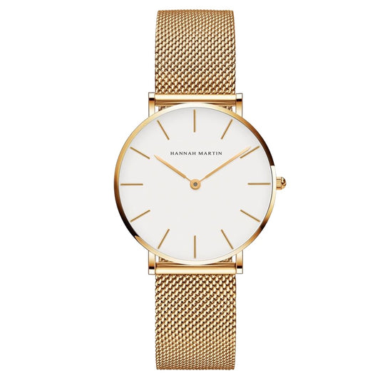 Stainless Steel Luxury Watch - Gold White