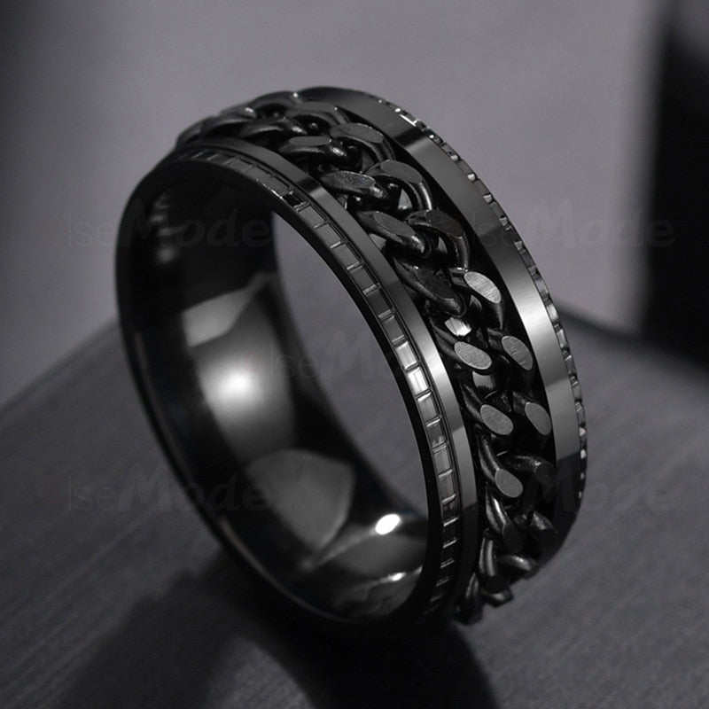 Men's Stainless Steel Rotatable Rings - Black