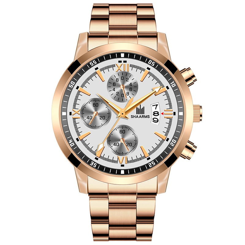 Stainless Steel Luxury Watch - Gold & White