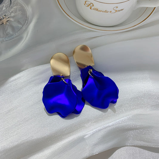 Rose Petal Short Drop Earrings - Royal Blue