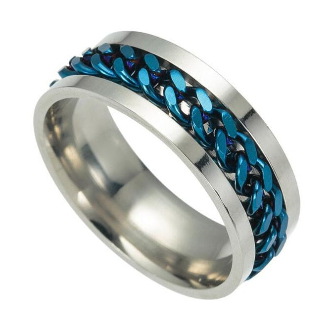 Men's Stainless Steel Rotatable Rings - Silver Blue