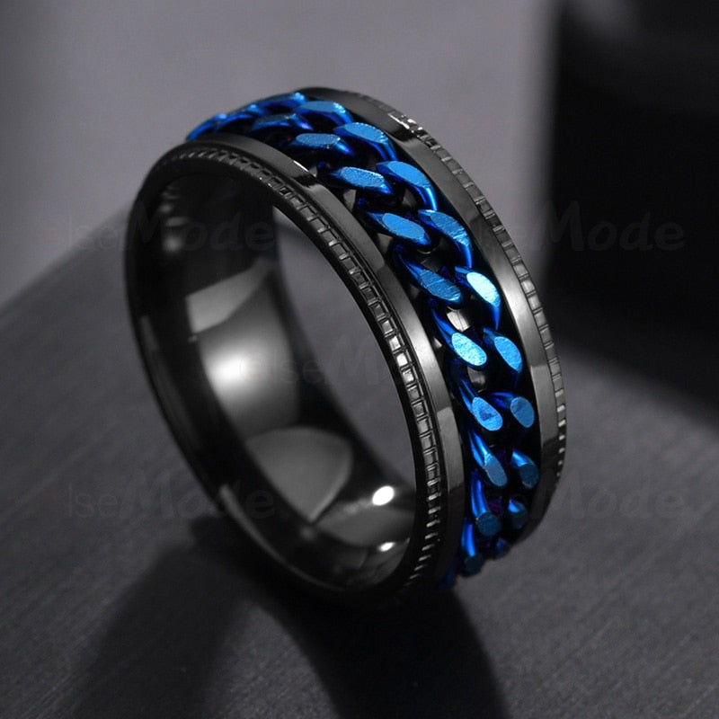 Men's Stainless Steel Rotatable Rings - Black Blue