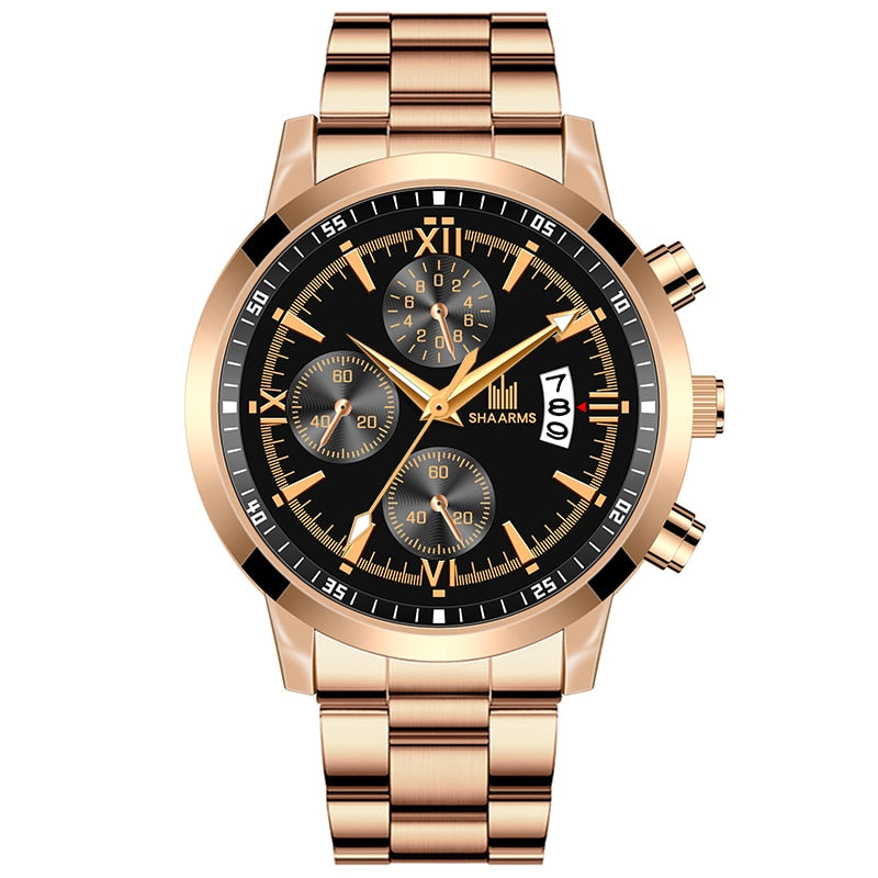 Stainless Steel Luxury Watch - Gold & Black