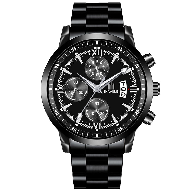 Stainless Steel Luxury Watch - Black & Silver