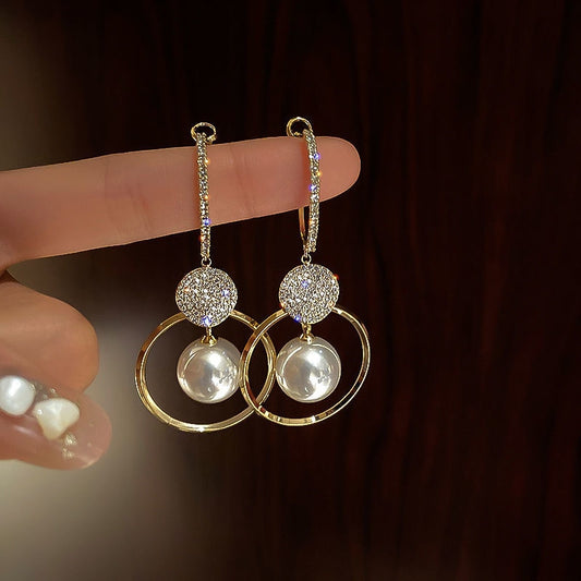 French Pearl Oversized Drop Earring - Gold Sparkles