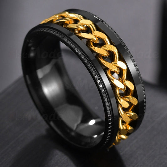 Men's Stainless Steel Rotatable Rings - Black Gold