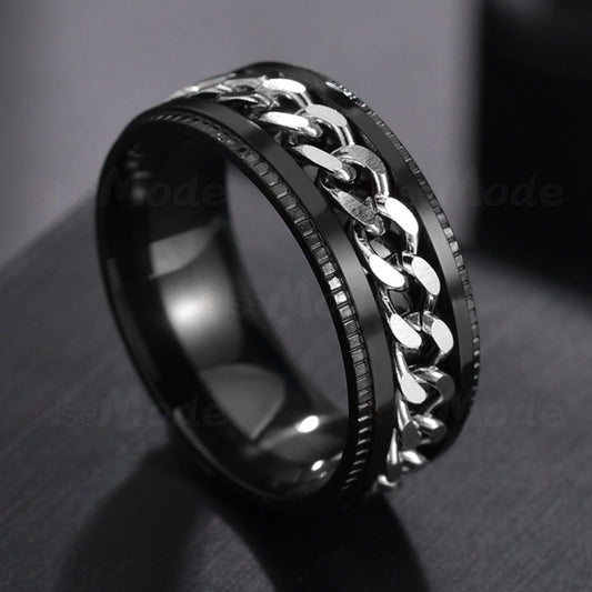 Men's Stainless Steel Rotatable Rings - Black Steel