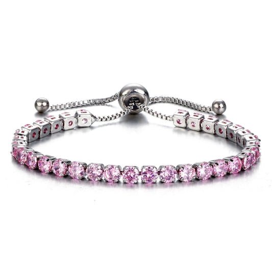 Cubic 4mm Crystal Bracelet - Silver Pink