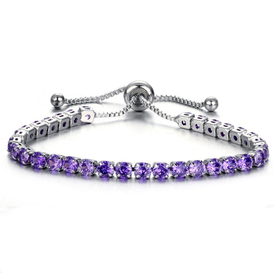 Cubic 4mm Crystal Bracelet - Silver Purple