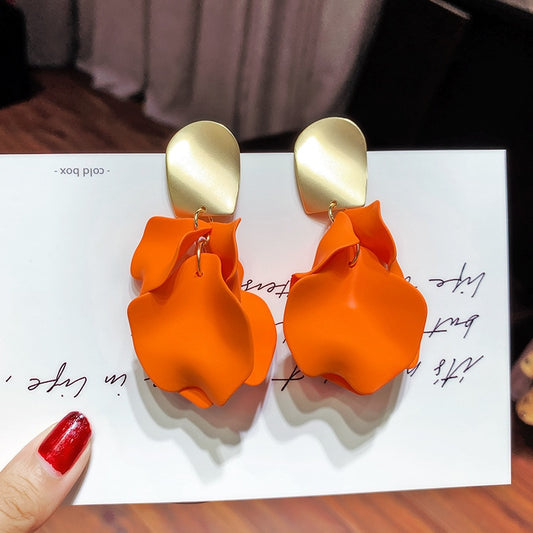 Rose Petal Short Drop Earrings - Orange