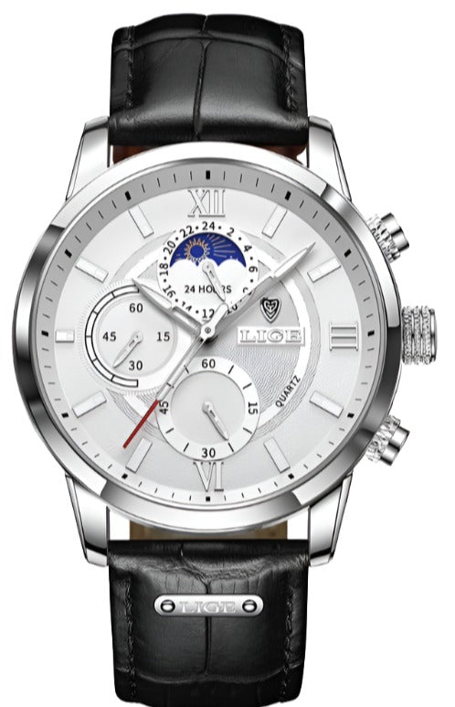 Luxury Leather Men's Watch -  Black & White
