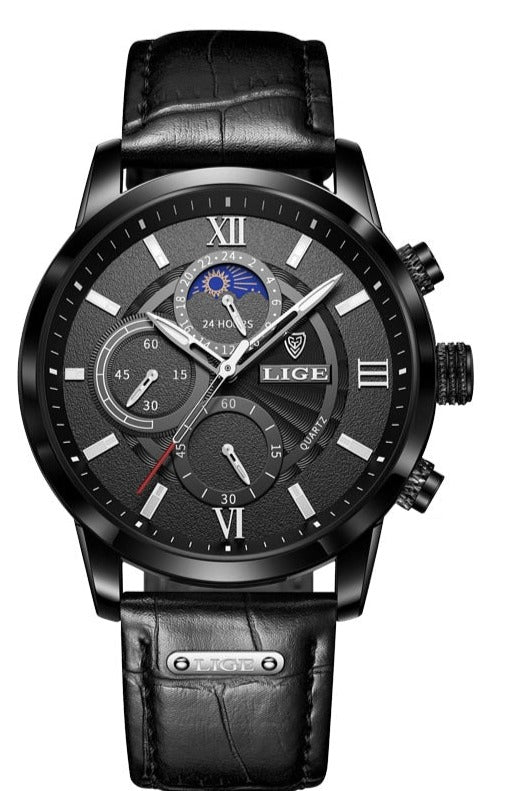 Luxury Leather Men's Watch -  Black