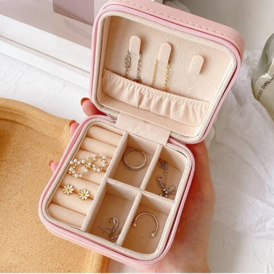 Portable Double Storage Jewellery Box - Pink Leather